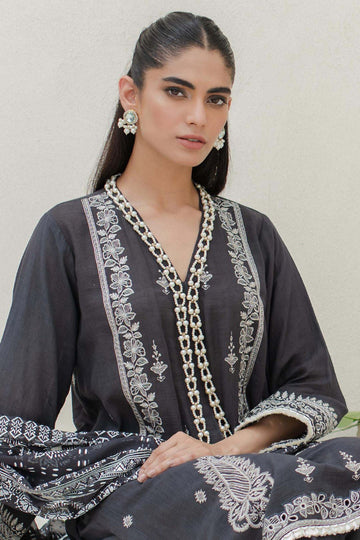 Zellbury Embroidered Shirt Shalwar Dupatta - Grey - Slub Lawn Suit - 0700 Online Shopping